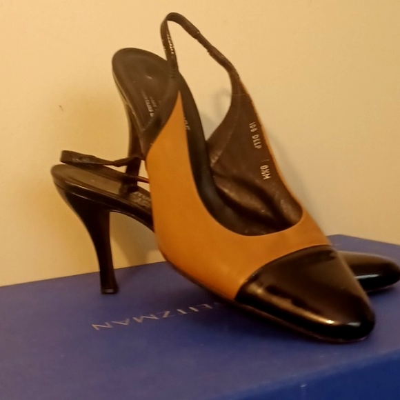 Donald Pliner,camel, and black patent leather  work shoe, Sz.8.5 - Picture 3 of 7